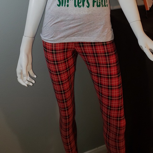 Red Plaid Leggings FPB108 - Picture 4 of 4
